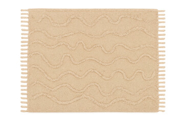 Beige wavy line textured rug with fringe