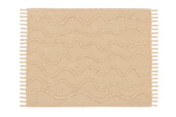 Beige wavy line textured rug with fringe