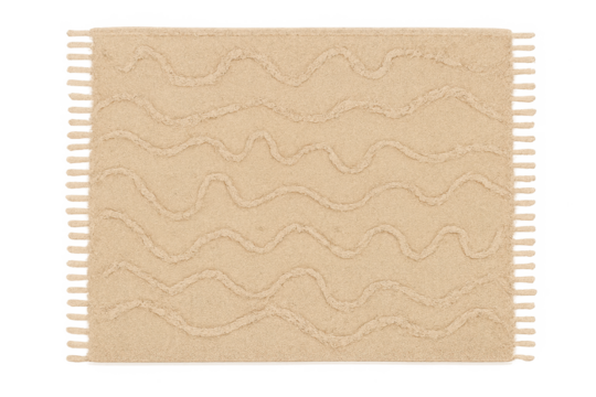 Beige wavy line textured rug with fringe