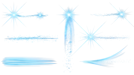 Blue abstract light streaks and splashes with glowing particles on black graphic design png Design Elements Isolated on Transparent Background