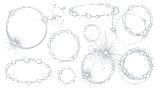Collection of White Glowing Rings and Oval Shapes with Sparkles png Design Elements Isolated on Transparent Background