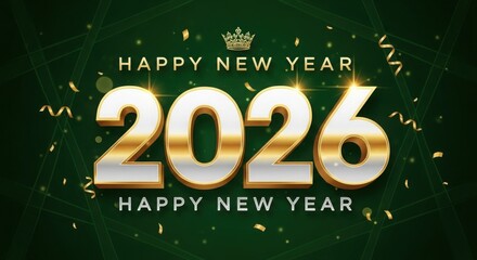 Happy New Year 2026 with Gold Crown and Confetti celebration