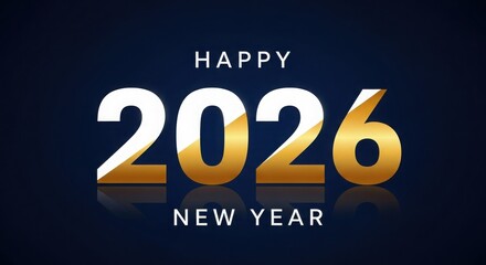 Happy New Year 2026 with gold numbers and reflection