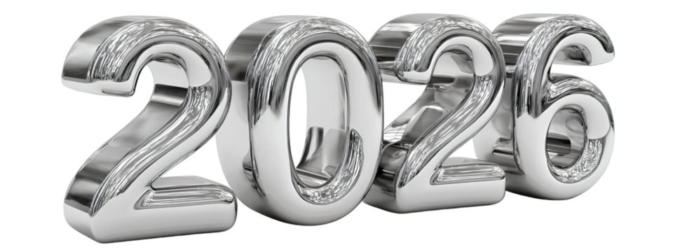 3d 2026 text in silver, isolated on a transparent background - Powered by Adobe