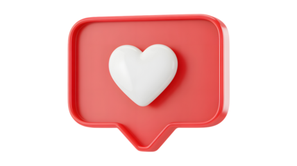 A red speech bubble with a white heart inside, isolated on transparent background