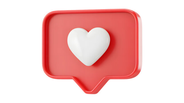A red speech bubble with a white heart inside, isolated on transparent background