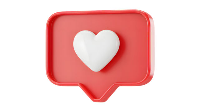 A red speech bubble with a white heart inside, isolated on transparent background
