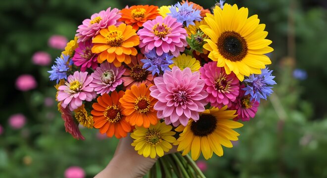 Vibrant Summer Flower Arrangement  Mixed Zinnia and Sunflower Bouquet