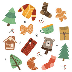 set of winter Christmas icon, cute doodle illustration 