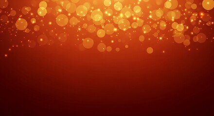 Abstract background with golden bokeh lights on red.