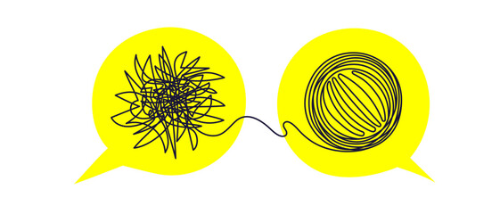 Human brain dialog. Stress.Tangle line of thoughts