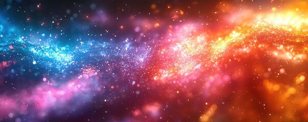 Fototapeta premium Colorful sparkling cosmic waves with glowing light particles