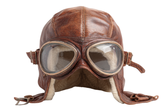 Vintage brown leather aviator helmet with goggles (4)