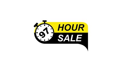 97 Hour Sale Timer Icon With Yellow And Black Speech Bubble stopwatch clock