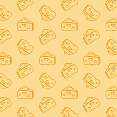 Yellow background with stylized pieces of cheese.Vector seamless pattern with stylized pieces of cheese on a yellow background.