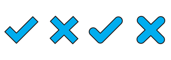 Obraz premium Right or wrong icons. True or false. Correct or incorrect. Tick and cross icons, symbols set. Yes or no symbol, approved or rejected icon for user interface.
