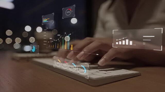 Businesswoman evaluates metrics for business growth, setting goals for expansion. Insights on fostering continuous business growth through innovation and strategy 2026. UUID