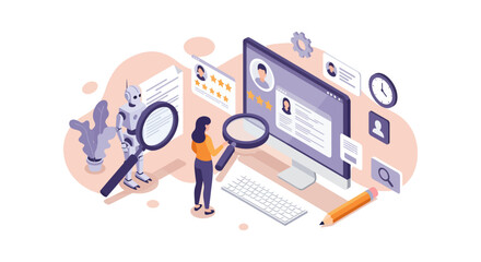 ai recruitment screening process ai robot and hr specialist review candidate profiles on computer highlighting ai in talent acquisition  automation