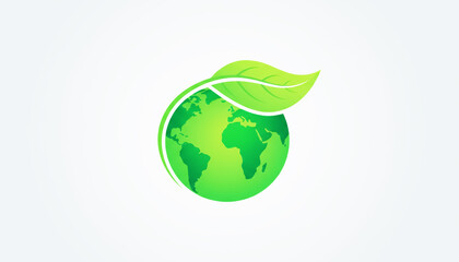 Green earth with leaf symbolizing environmental protection