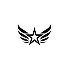 Star with wings illustration black and white art on transparent background silhouette
