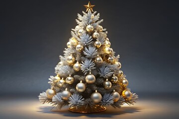 Elegant silver and gold christmas tree with warm lights