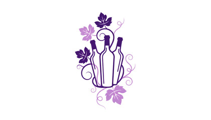 Logo illustration of a wine bottle, grapes, and vines