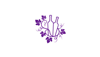 Logo illustration of a wine bottle, grapes, and vines
