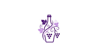 Logo illustration of a wine bottle, grapes, and vines