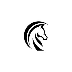 Stylized black horse head profile on white background on transparent background silhouette