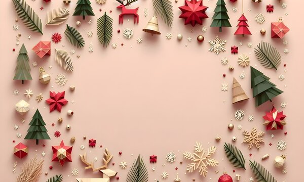 Modern Christmas background with reindeer and festive trees