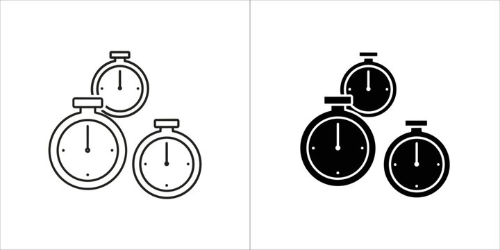 Set of stopwatch icons, one outline and one filled, representing time and measurement