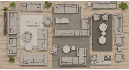 top view furniture floorplan showcases living room layouts illustrating interior design and architectural planning for home decor and real estate concepts.