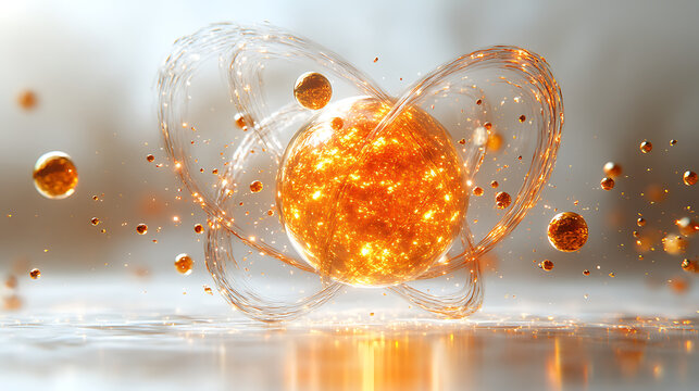 Realistic rendering of colliding neutron stars with gold atoms radiating outward cinematic lighting white background 