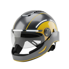 Fototapeta premium Futuristic helmet with visor and yellow accents isolated illustration on transparent background