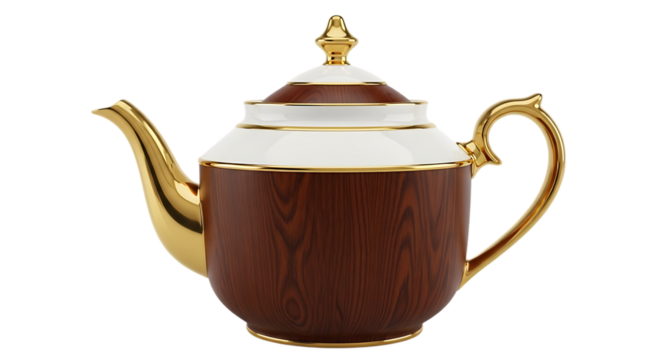 Elegant brown wood white and gold teapot wood grain ceramic
