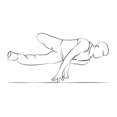 Obraz premium One continuous line drawing on white isolated background. Minimalism linear illustration. person, dancer, hip hop, man, break, performance, dance, sport, young, style