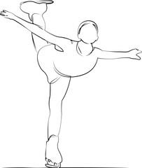 One continuous line drawing on white isolated background. Minimalism linear illustration. person, skate, competition, dance, sport, ice, skater, professional, woman, girl