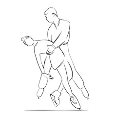 Fototapeta premium One continuous line drawing on white isolated background. Minimalism linear illustration. sport, performance, balance, ice, male, female, winter, motion, skater, competition