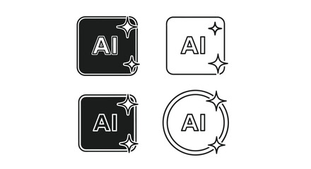Artificial intelligence icons depicting card designs with sparkling star elements