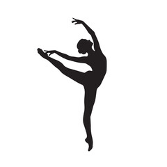 Silhouette of woman dancing gracefully, white background