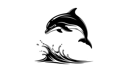 Obraz premium Monochrome illustration of a dolphin leaping out of water with a splash.