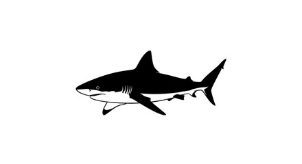 Obraz premium A black and white illustration of a shark swimming, showcasing its dorsal fin and streamlined body.