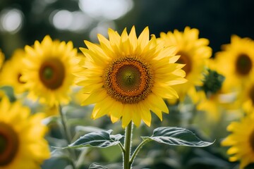 Obraz premium Sunflower enjoying summer sun in a field