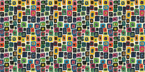 Fototapeta premium Colorful abstract painting with geometric square patterns in bold vibrant colors