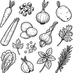 Hand-drawn Vegetables, Herbs and Garden Plants Vintage Set