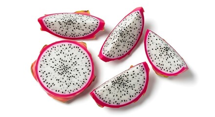 Fresh dragon fruit slices isolated on transparent background