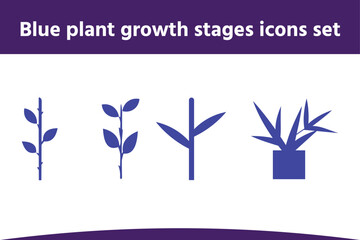 Blue plant growth stages icons set on white background