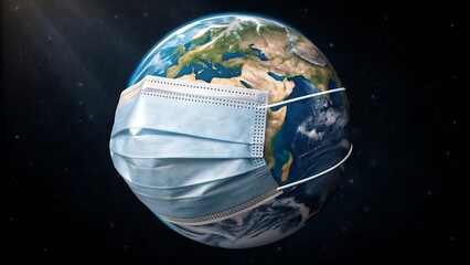 Planet Earth Wearing a Medical Mask: Global Pandemic Concept