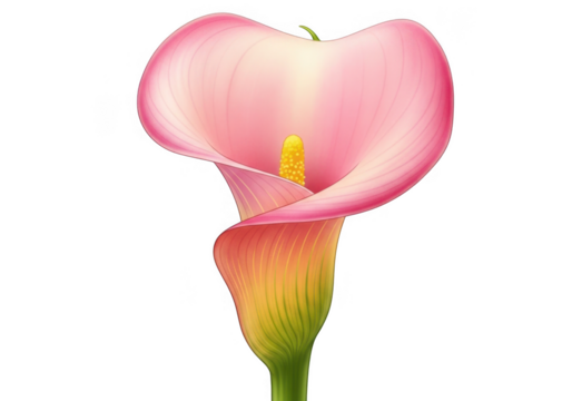 Elegant pink calla lily flower with yellow stamen isolated on transparent background