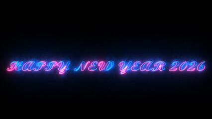 Happy new year 2026 modern light text design. Neon Word 'Happy New Year 2026' on black background. 2026 Year logo design vector illustration icon.